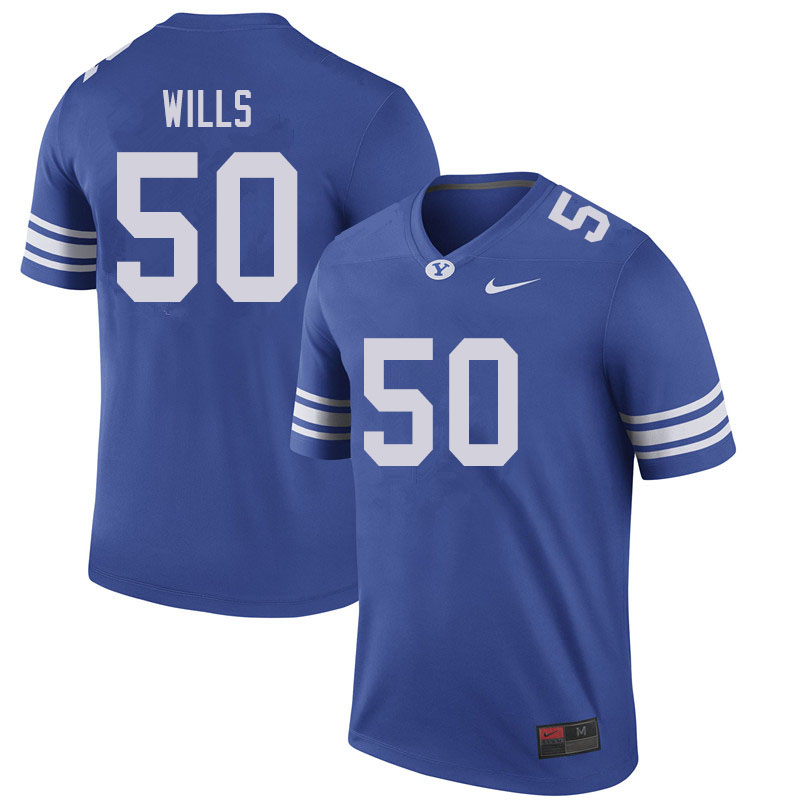 Men #50 Connor Wills BYU Cougars College Football Jerseys Sale-Royal